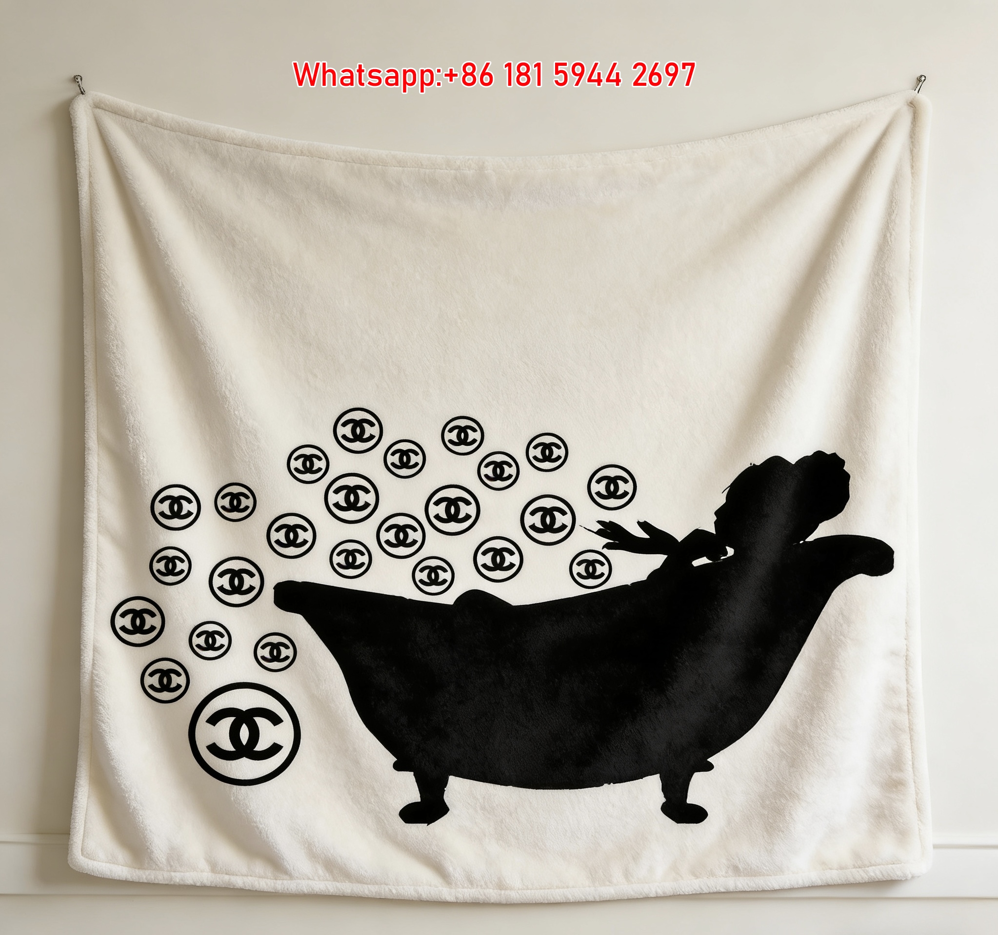 Chanel CC Logo Bubble Bath Silhouette Flannel Sofa Throw Blanket IMG_6777